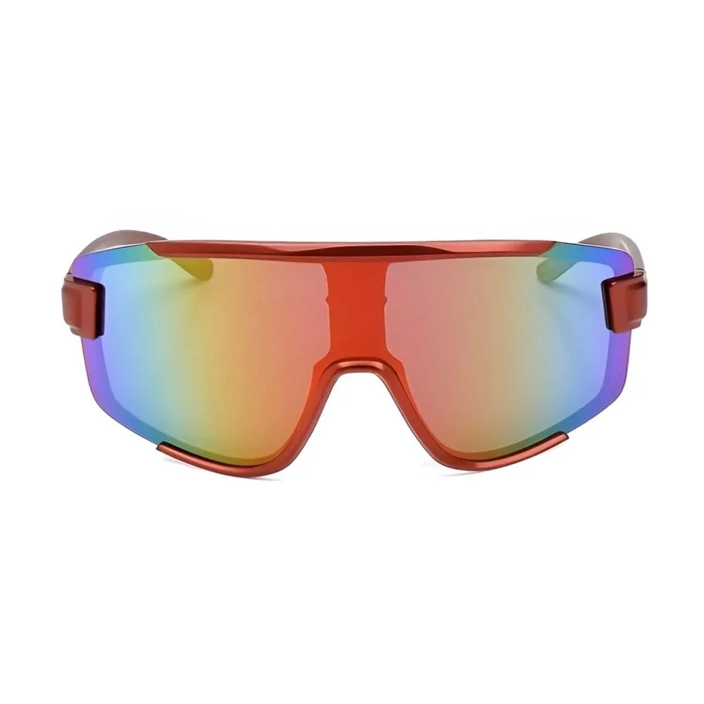 Red Oversized Shield Sunglasses‎ Futuristic Mirrored Lens Sporty Visor Eyewear